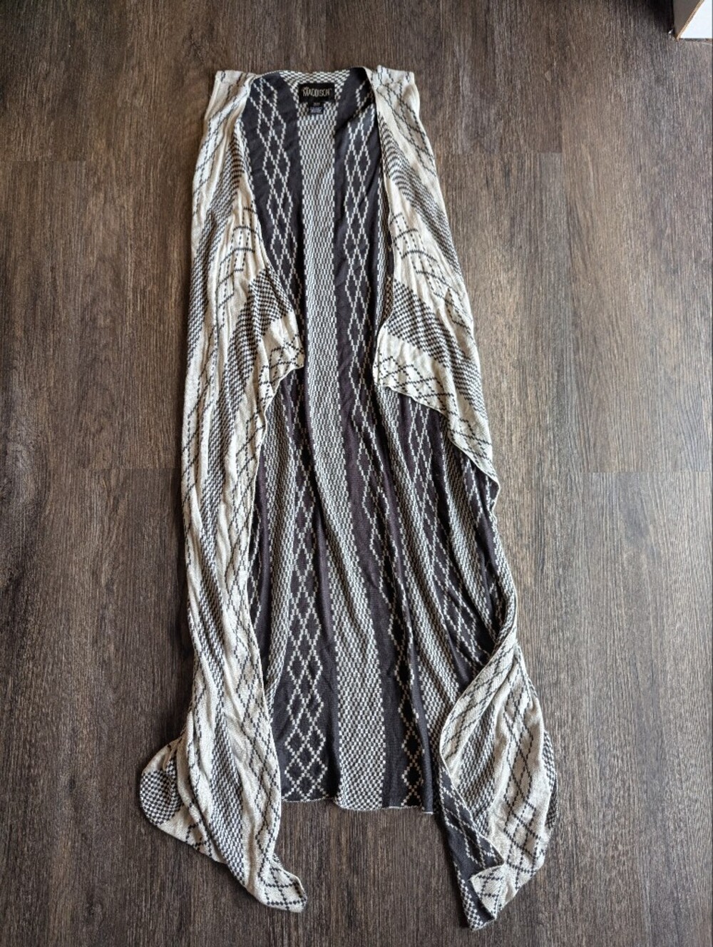 Mia Maddison Boho Chic Open-Front Duster Vest- Cream &Brown/Grey